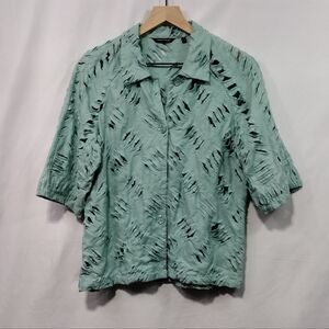 Samuel Dong 100% Linen Cutout Shirt Womens L Green Boho Retro 90s Artsy Hippie